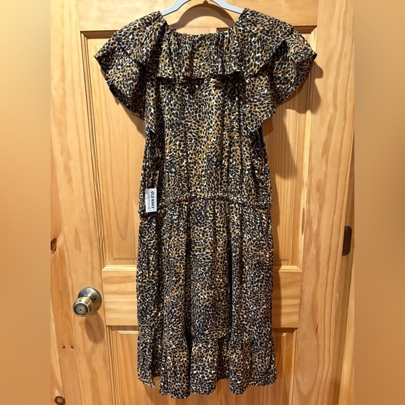 Old Navy Waist Defined Ruffle Trim Mini Dress Leopard print women’s Large NWT - Picture 2 of 11